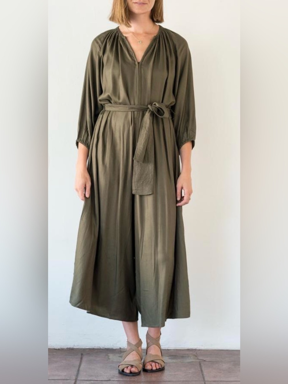 Apiece apart isla wideleg jumpsuit military green size 2 oversize boho flowy